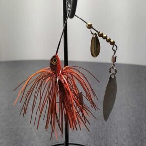 Tandem Blade Spinnerbait Lure Orange Brown Skirt Bass Fishing Tackle NWOT
